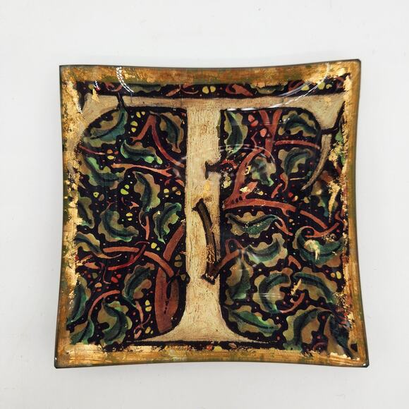 Square Reverse‎ Decoupage Fused Plate "Tara" Signed By Artist Laurel Wilder 2010 - Picture 1 of 5
